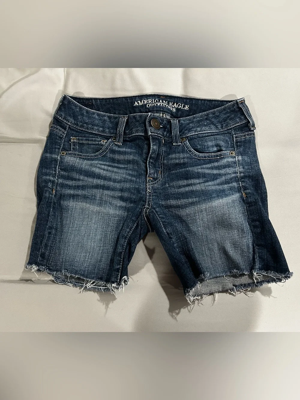 American Eagle Outfitters Medium Dark Blue Denim Frayed Cutoff Shorts